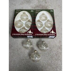 11 Pcs VTG Christmas by Krebs Clear Glass Bulb Ornaments Gold Glitter Lace USA